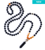 New black beaded necklace with orange accents